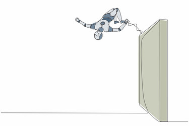 single continuous line drawing robot jumping over vector image
