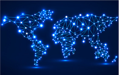 abstract polygonal world map with glowing dots vector image