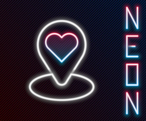 Glowing neon line map pointer with heart icon vector