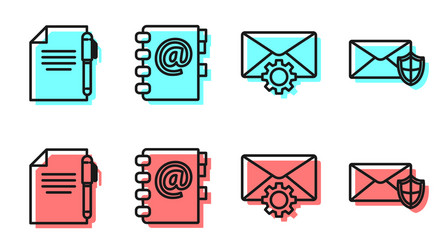 set line envelope setting document and pen vector image
