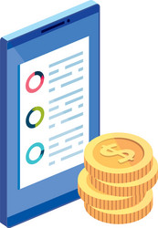 smartphone device with stack coins vector image