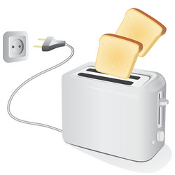 Red toaster with toasted bread for breakfast Vector Image