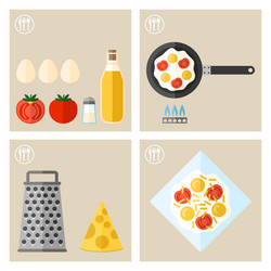 Process of cooking eggs and icons food vector