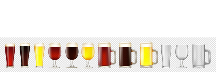 set light red and dark beer in glasses mugs vector