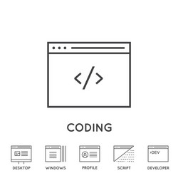 Set minimal browser developing app and coding vector