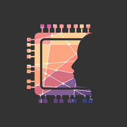 cpu microprocessor icon with human head silhouette vector