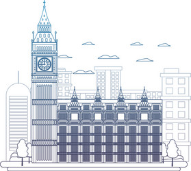 degraded line london clock tower and nice trees vector