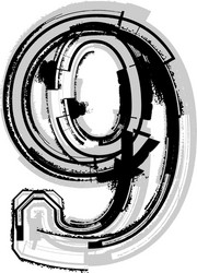 grunge font number 9 vector image