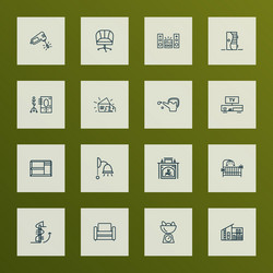 House icons line style set with circular staircase vector