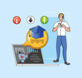 man with icons digital audio studio vector image