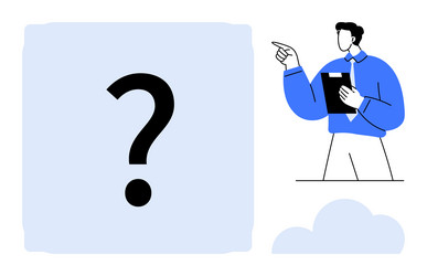 person explaining large question mark for problem vector image