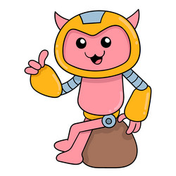 robot kid is sitting on a rock doodle icon image vector image