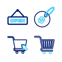 set line shopping cart with cursor price tag vector image