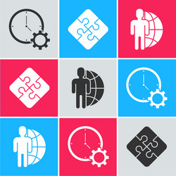 set time management piece puzzle and globe vector image
