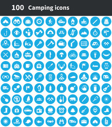 camping 100 icons universal set for web and ui vector image