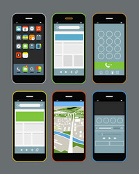 modern smartphones with different application scre vector