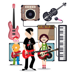 music band in recording studio with instruments vector