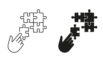 puzzle strategy solution line and silhouette icon vector image