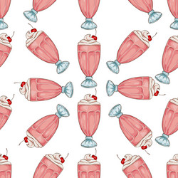 Seamless pattern color cherry milkshake scetch vector