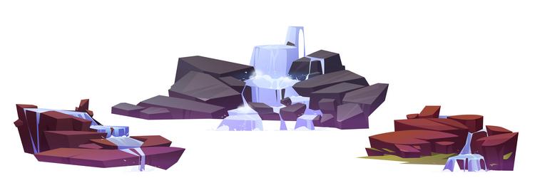 Waterfall cascades on rocks cartoon water fall vector