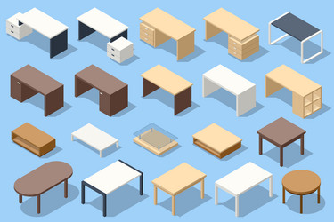 isometric office table white empty vector