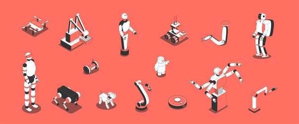 robots isometric set vector image