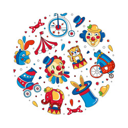 circus objects seamless pattern in round shape vector