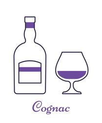 cognac bottle and glass thin line objects linear vector image