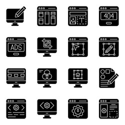pack of web coding solid icons vector image