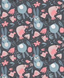 seamless pattern with rabbits chicken vector image