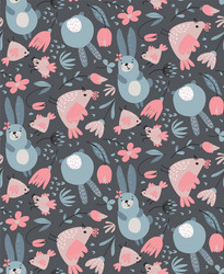 Seamless pattern with rabbits chicken vector