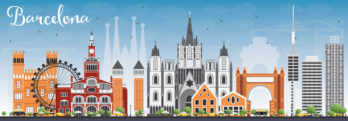 Barcelona Skyline Colorful Buildings Vector Image