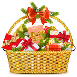 basket with christmas gifts vector