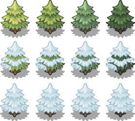set of trees in pixel style vector image
