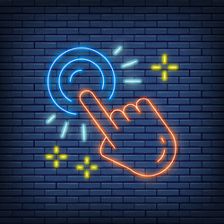 Hand click button press finger touch neon vector