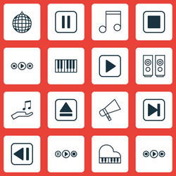 set of 16 audio icons includes note skip song vector image