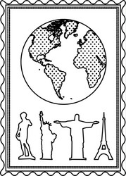 silhouette frame with world map and set vector image