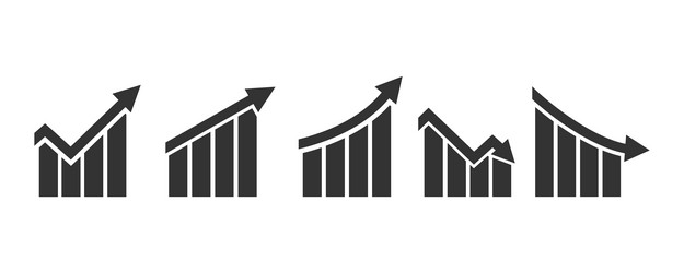 up and down graph chart icon set growth increase vector image