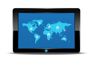 world map inteface in tablet computer vector image