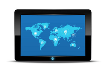 world map inteface in tablet computer vector