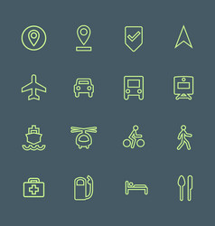 light green outline various map navigation icons vector