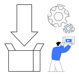 workflow automation and download concept with box vector image