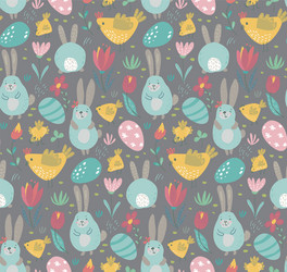 seamless pattern with rabbits chicken vector image