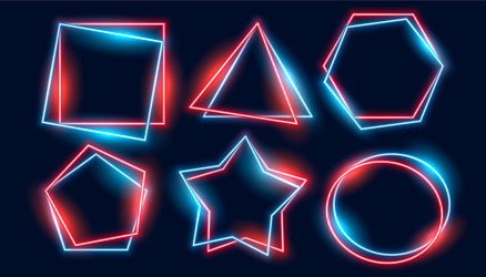 Shiny neon frames set in various geometric shapes vector