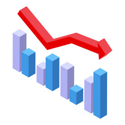 red arrow pointing down over decreasing graph bars vector image