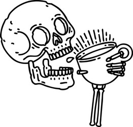 Black Line Skull with Coffee vector image