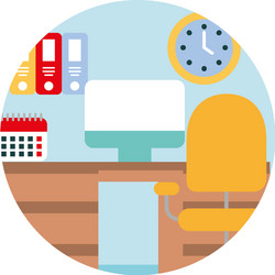 workspace desk chair computer clock calendar vector image