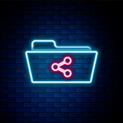 Glowing neon line share folder icon isolated vector