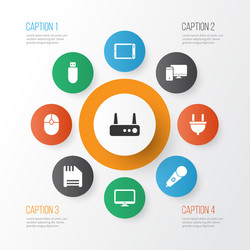 technology icons set with computer flash drive vector image