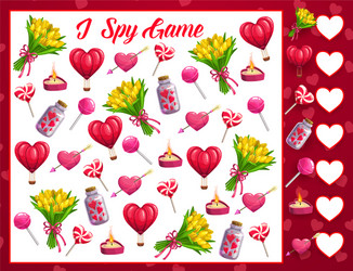 Valentine's Day I Spy Math Game vector image